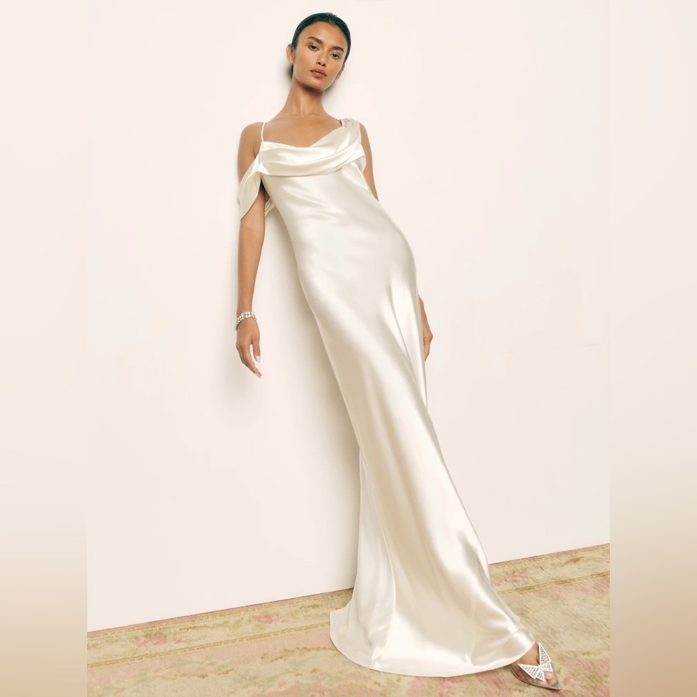 Reformation Ivory Satin Cowl-Neck Maxi Dress - Picture 2 of 12